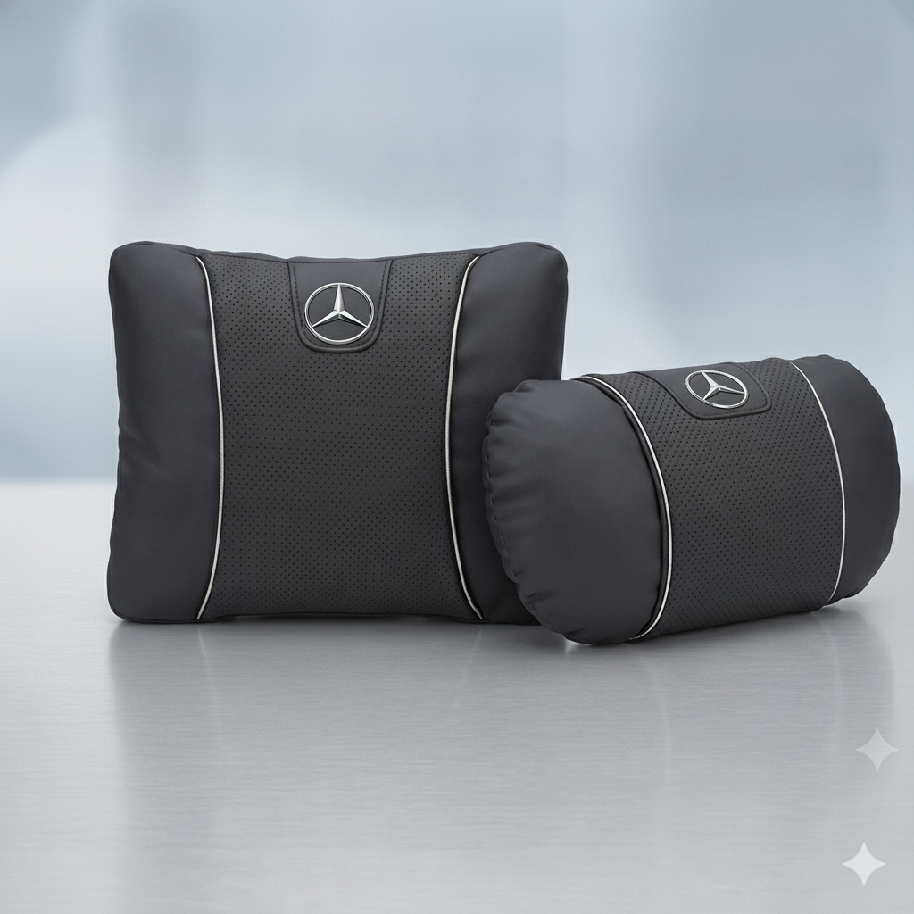 Mercedes Car Neck Pillow & Lumbar Support Cushion
