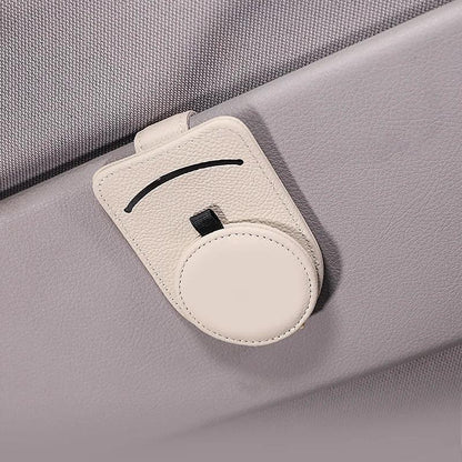 Genuine Leather Car Sun Visor Sunglasses Holder with Card Clamp