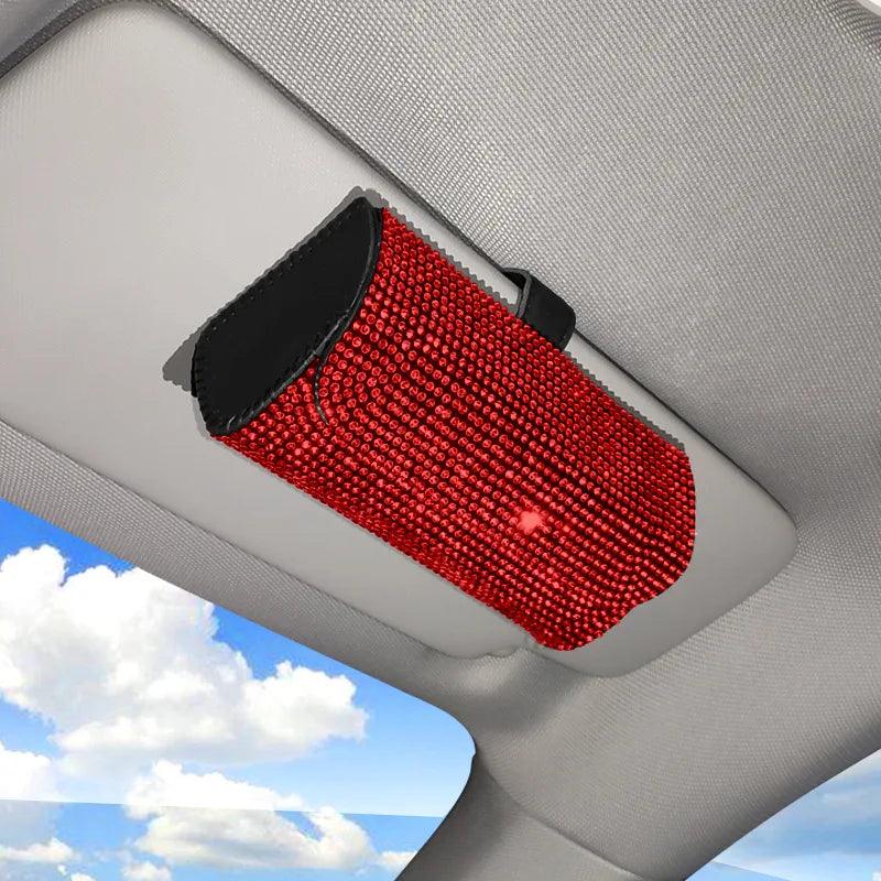 Rhinestone Car Sun Visor Glasses Holder - Crystal Organizer Box