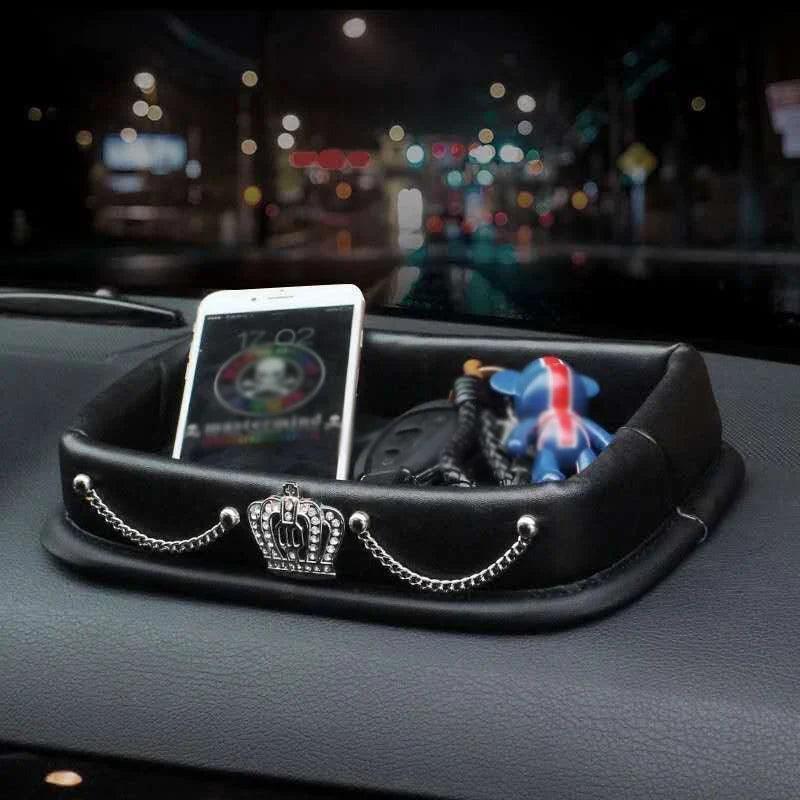 PU Leather Dashboard Console Organizer Storage Box Phone Keys Coin