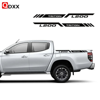 Mitsubishi L200 Triton Rear Tail Box Decals – 3D Vinyl Sport Stripes Pickup Truck Stickers - Glossy Gray