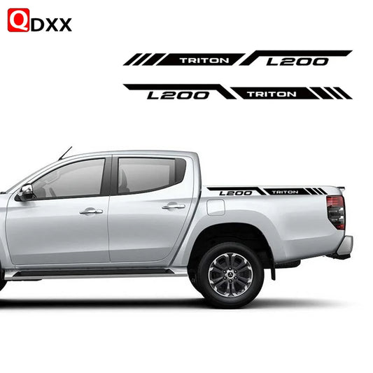 Mitsubishi L200 Triton Rear Tail Box Decals – 3D Vinyl Sport Stripes Pickup Truck Stickers - Glossy Gray