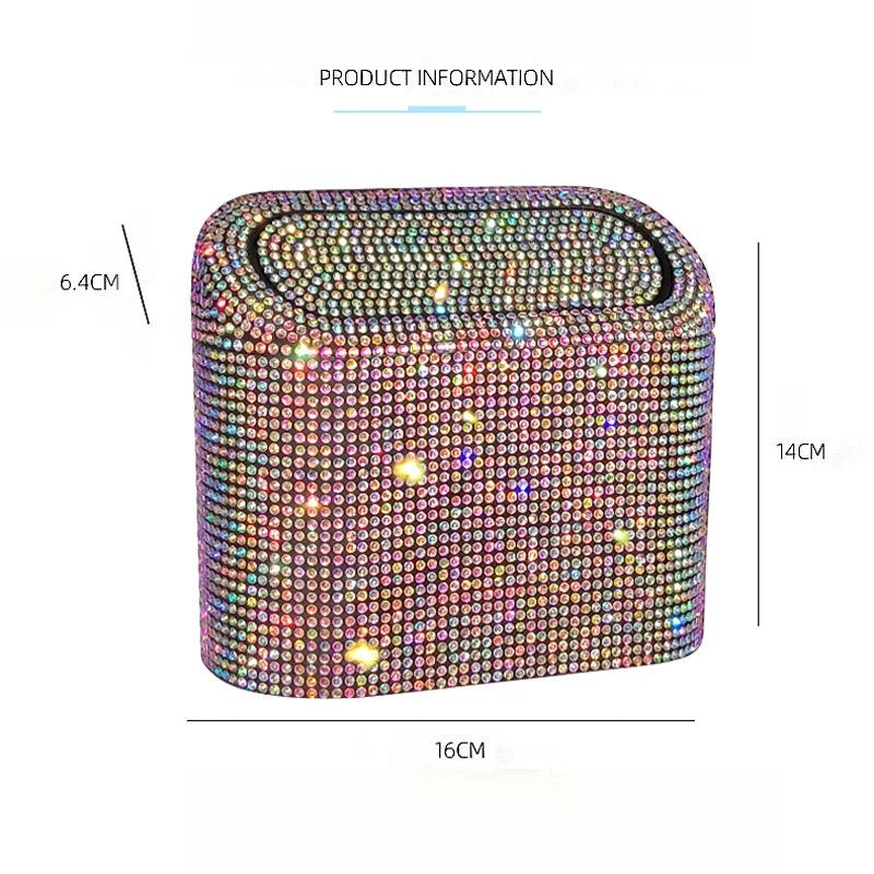 Diamond Crystal Car Trash Can with Lid - Leakproof Vehicle Bin