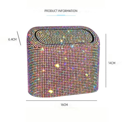 Diamond Crystal Car Trash Can with Lid - Leakproof Vehicle Bin