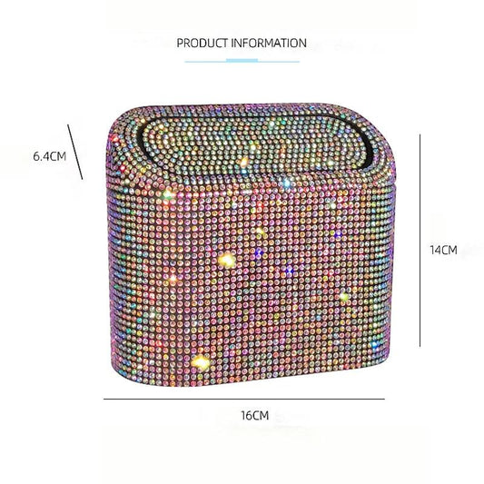 Diamond Crystal Car Trash Can with Lid - Leakproof Vehicle Bin