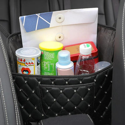 Rhinestone Diamond Leather Car Seat Back Storage Bag Crown Bling