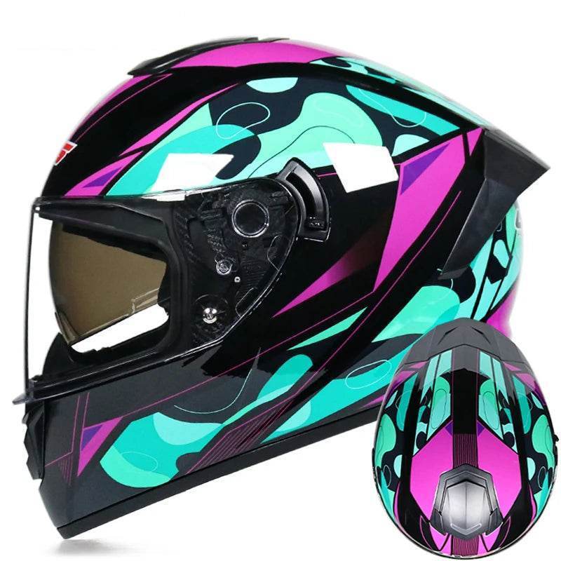 Full Face Motorcycle Racing Helmet – Winter Warm Double Visor Sports Helmet for Motorbike Riders - 1 / S