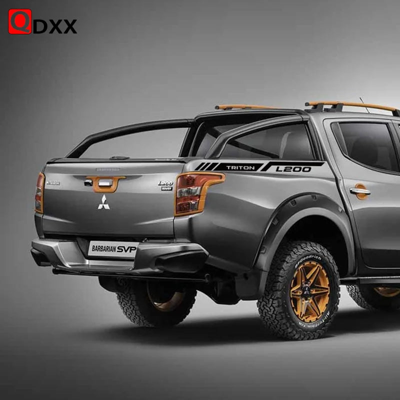 Mitsubishi L200 Triton Rear Tail Box Decals – 3D Vinyl Sport Stripes Pickup Truck Stickers - Glossy Gray