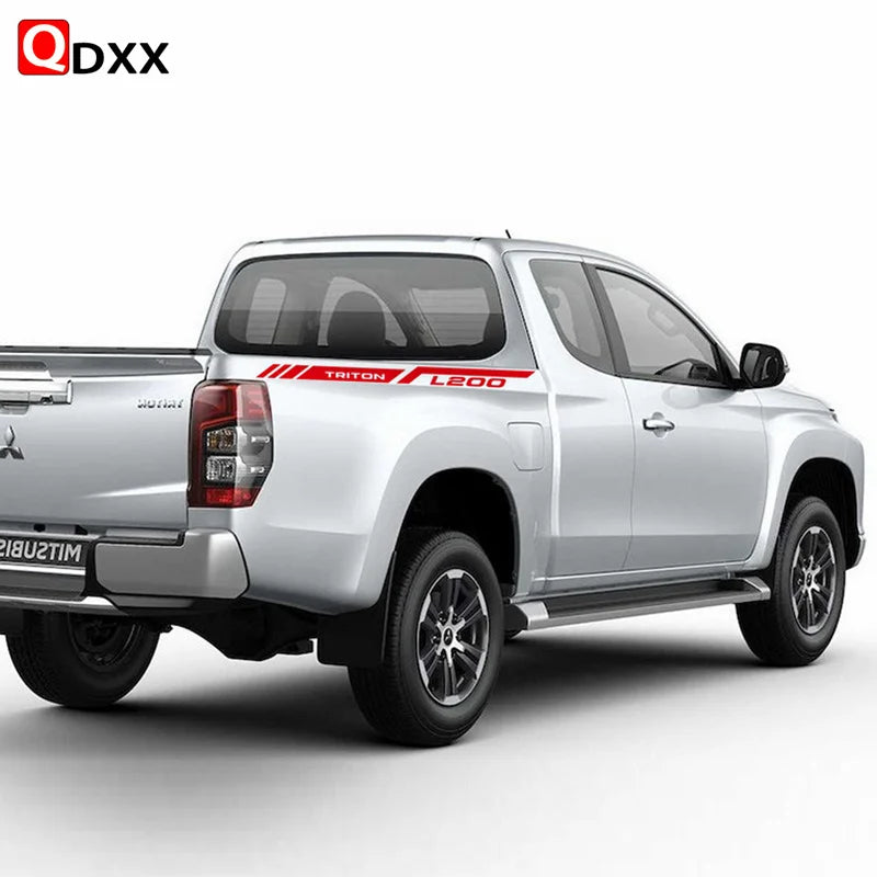 Mitsubishi L200 Triton Rear Tail Box Decals – 3D Vinyl Sport Stripes Pickup Truck Stickers - Glossy Gray