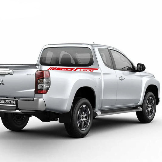 Mitsubishi L200 Triton Rear Tail Box Decals – 3D Vinyl Sport Stripes Pickup Truck Stickers - Glossy Gray