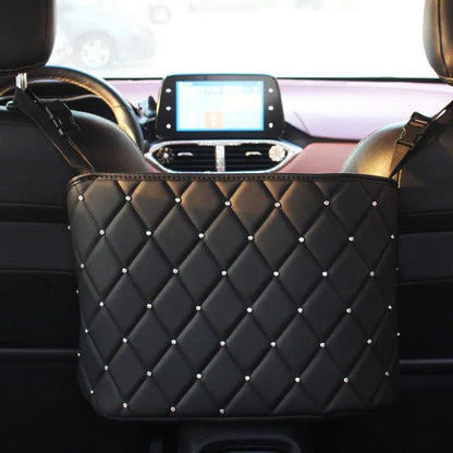 Crystal Rhinestone PU Leather Car Backseat Storage Organizer