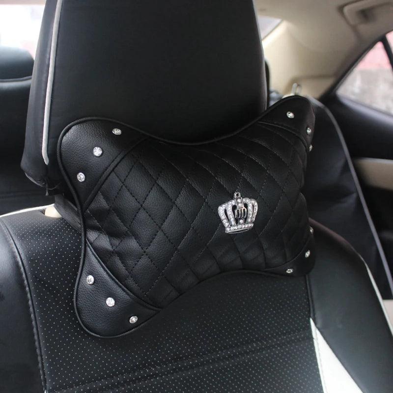 Rattrekk i PU-skinn Bling Rhinestone Krystall Krone Svart