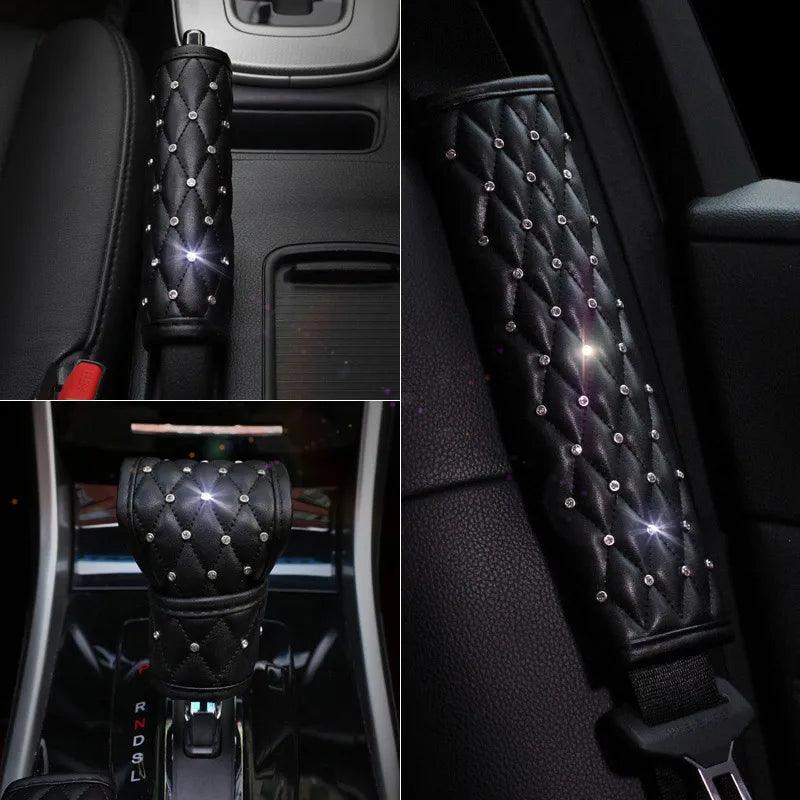 Crystal Diamond Car Seat Belt Cover & Hand Brake Gear Cover Set