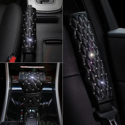 Crystal Diamond Car Seat Belt Cover & Hand Brake Gear Cover Set