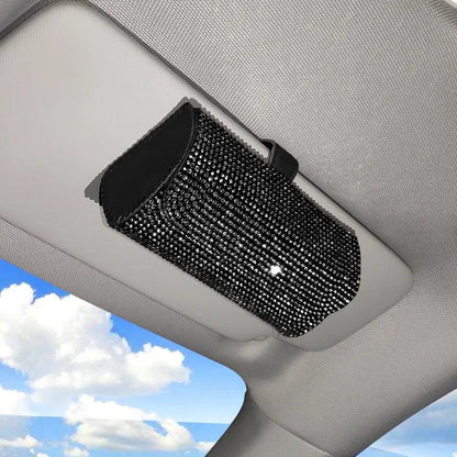 Rhinestone Car Sun Visor Glasses Holder - Crystal Organizer Box