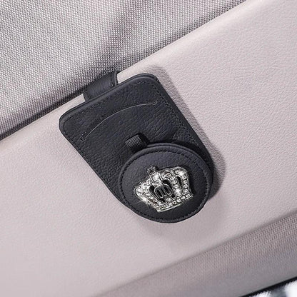 Genuine Leather Car Sun Visor Sunglasses Holder with Card Clamp