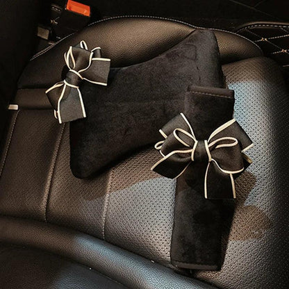 Bowknot Car Seat Neck Pillow & Waist Support Set - Universal Auto