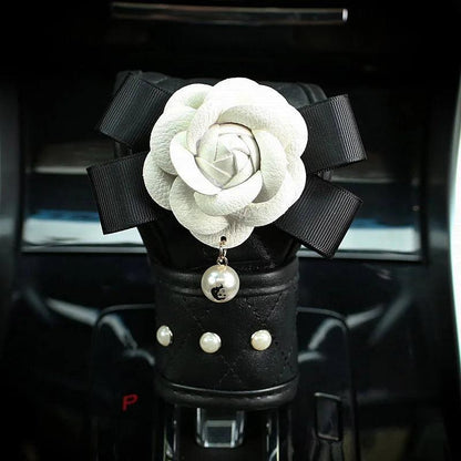 Pearl Camellia Flower Car Seat Belt Shoulder Pad Cover Women Auto