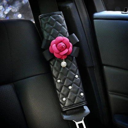 Pearl Camellia Flower Car Seat Belt Shoulder Pad Cover Women Auto