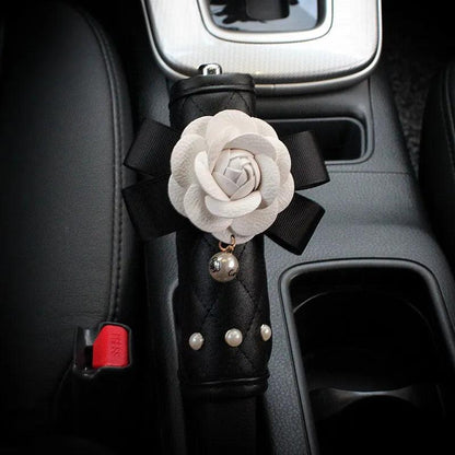 Pearl Camellia Flower Car Seat Belt Shoulder Pad Cover Women Auto