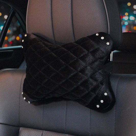 Diamond Plush Car Headrest Neck Pillow - Soft Warm Winter Cushion