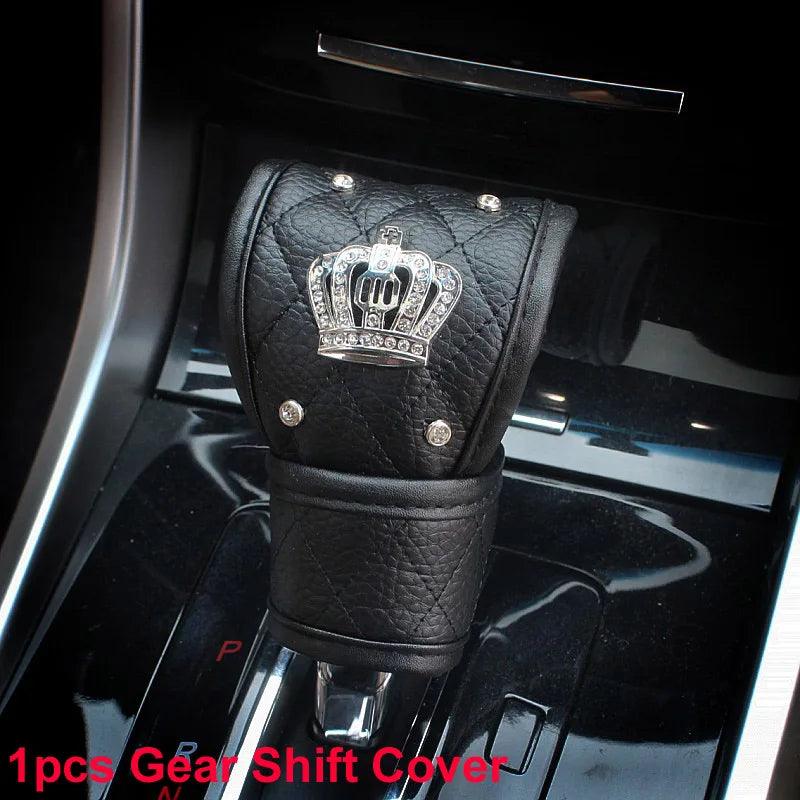 Diamond Crystal Car Seat Belt Pad + Gear Shifter Handbrake Cover Set