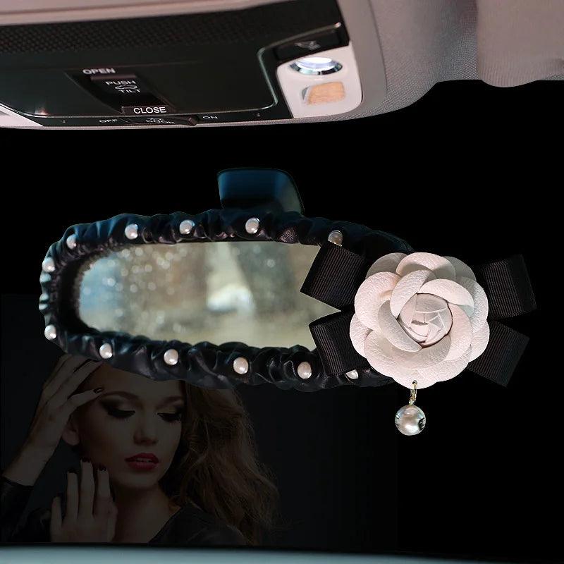 Pearl Camellia Flower Car Seat Belt Shoulder Pad Cover Women Auto