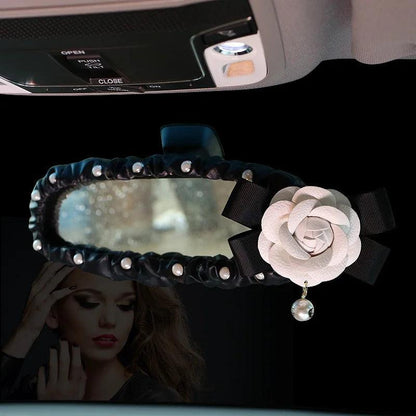 Pearl Camellia Flower Car Seat Belt Shoulder Pad Cover Women Auto