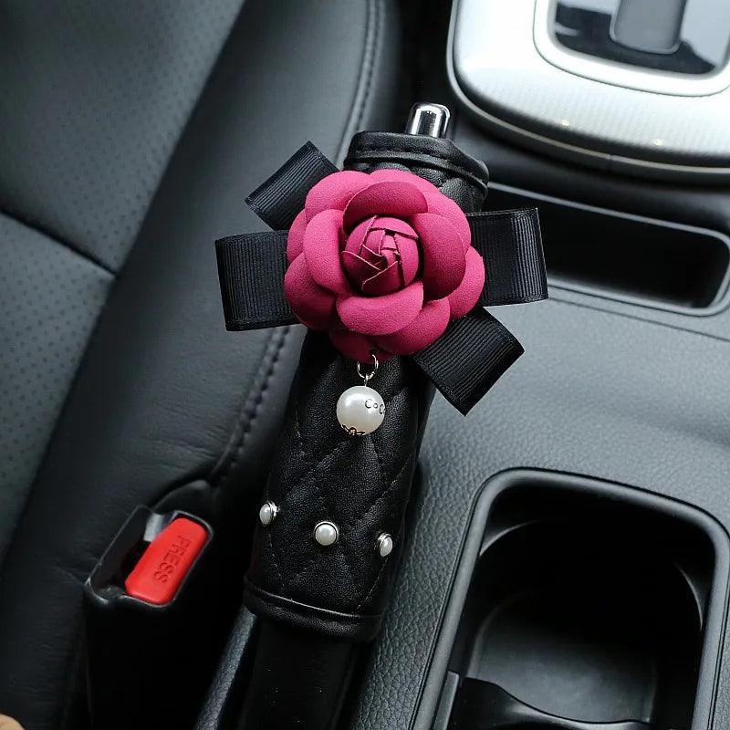 Pearl Camellia Flower Car Seat Belt Shoulder Pad Cover Women Auto