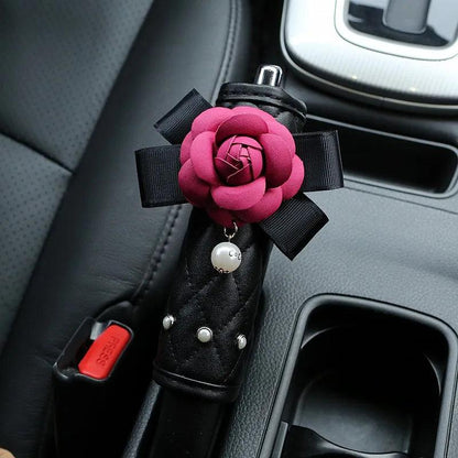 Pearl Camellia Flower Car Seat Belt Shoulder Pad Cover Women Auto