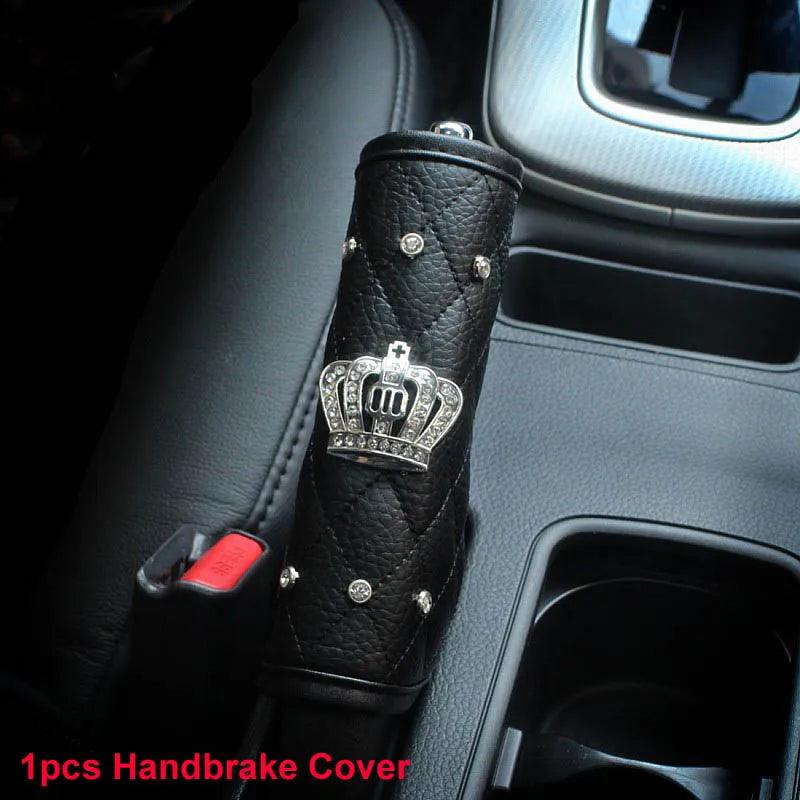 Diamond Crystal Car Seat Belt Pad + Gear Shifter Handbrake Cover Set