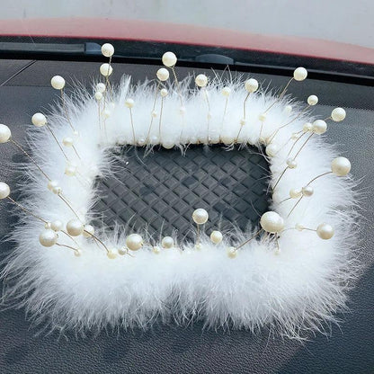 Luxury Pearl Beaded Anti-Slip Dashboard Mat Silicone Car Phone Holder