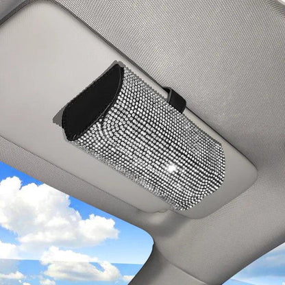 Rhinestone Car Sun Visor Glasses Holder - Crystal Organizer Box
