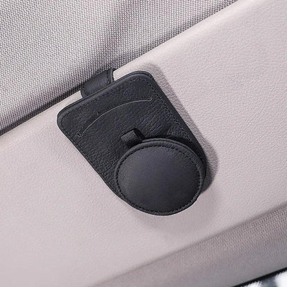 Genuine Leather Car Sun Visor Sunglasses Holder with Card Clamp