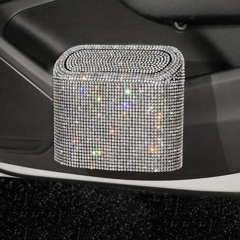 Diamond Crystal Car Trash Can with Lid - Leakproof Vehicle Bin