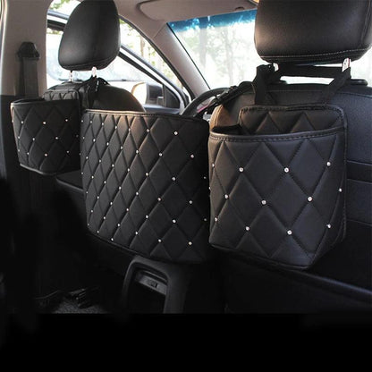 Crystal Rhinestone PU Leather Car Backseat Storage Organizer