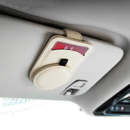 Genuine Leather Car Sun Visor Sunglasses Holder with Card Clamp