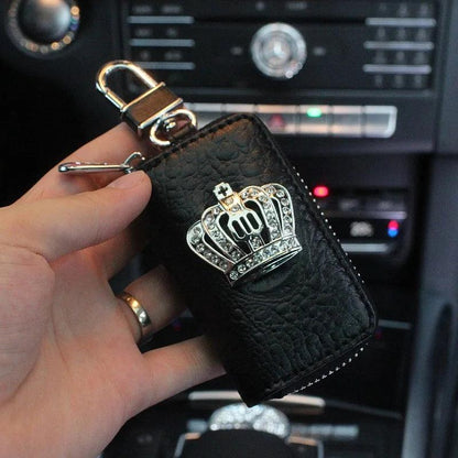 Rattrekk i PU-skinn Bling Rhinestone Krystall Krone Svart
