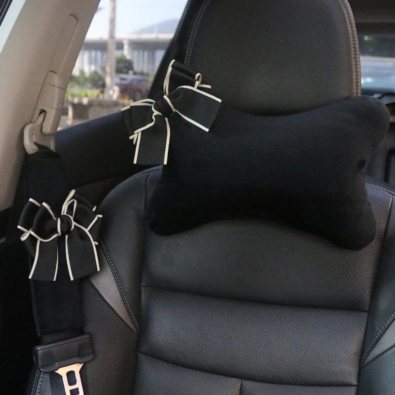 Bowknot Car Seat Neck Pillow & Waist Support Set - Universal Auto