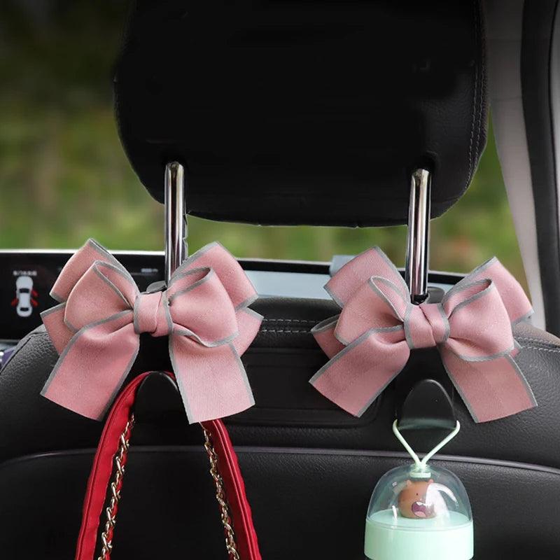 2 Pack Car Seat Back Organizers Bowknot Headrest Storage Hooks