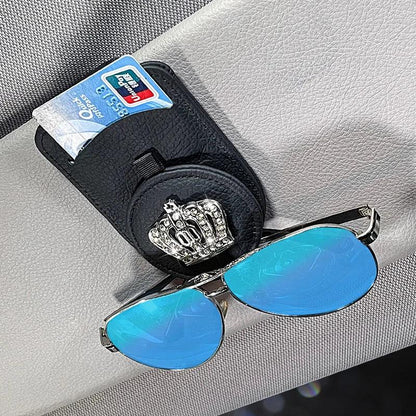 Genuine Leather Car Sun Visor Sunglasses Holder with Card Clamp