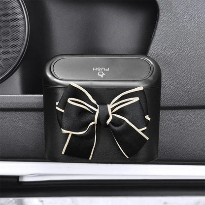 Hanging Car Trash Bin with Bowknot Design - Auto Organizer Storage