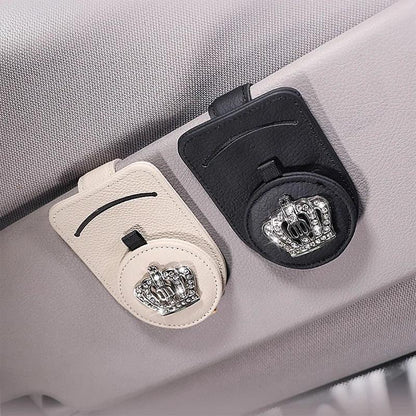 Genuine Leather Car Sun Visor Sunglasses Holder with Card Clamp