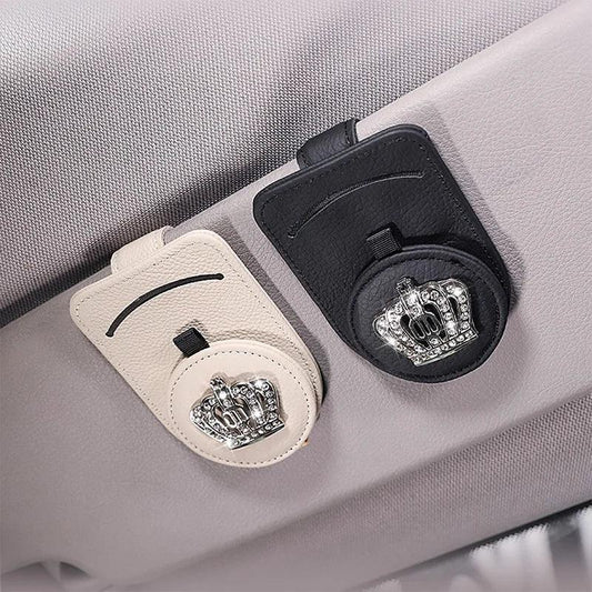Genuine Leather Car Sun Visor Sunglasses Holder with Card Clamp