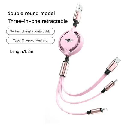Mini Cooper 3-in-1 USB Type C Fast Charger Wire - Pink