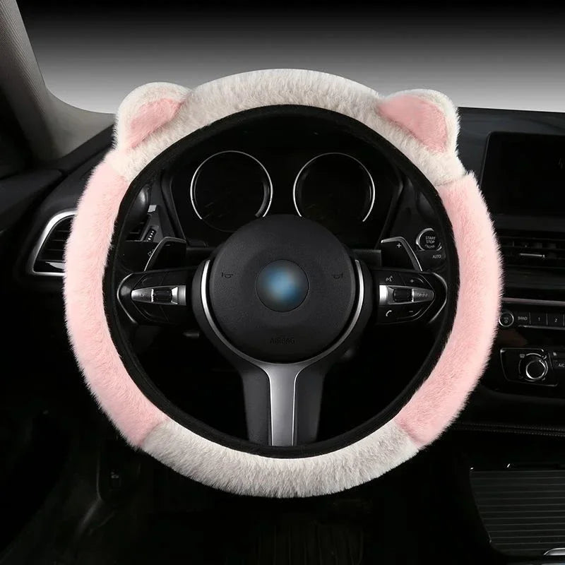 Plush Cat Ear Universal Steering Wheel Cover - Round Shape / C