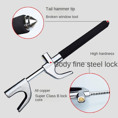 Steering Wheel Lock Anti-Theft Device Adjustable Double Hook Retractable Clamp