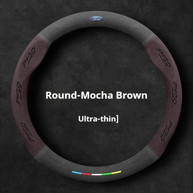 Ford Steering Wheel Cover – Fits Focus, Ranger, F-150, Mondeo, Kuga, Fusion, Fiesta, Puma - D Brown