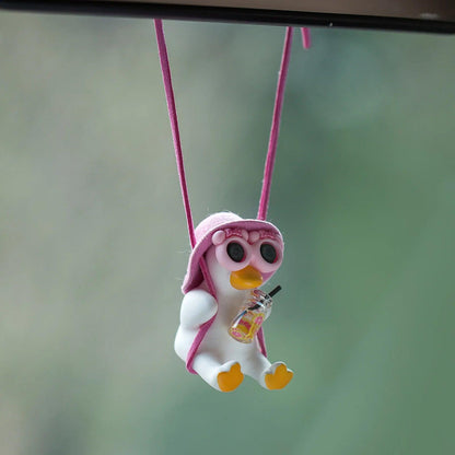 Pink Anime Duck Car Mirror Pendant - Cute Swing Ornament Auto Decor