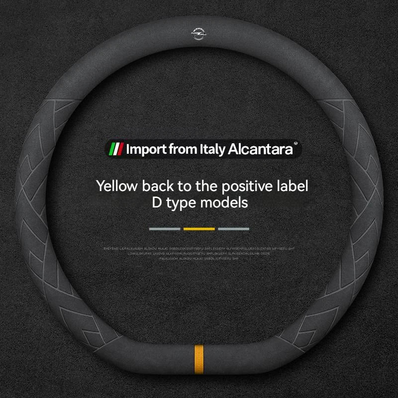 Opel Suede Leather Steering Wheel Cover - D Shape / Yellow
